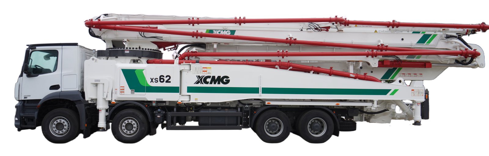 XCMG 徐工 XS62 混凝土泵浦車（幫浦車、俗稱灌漿車）側面，六節 RZR 折疊臂架